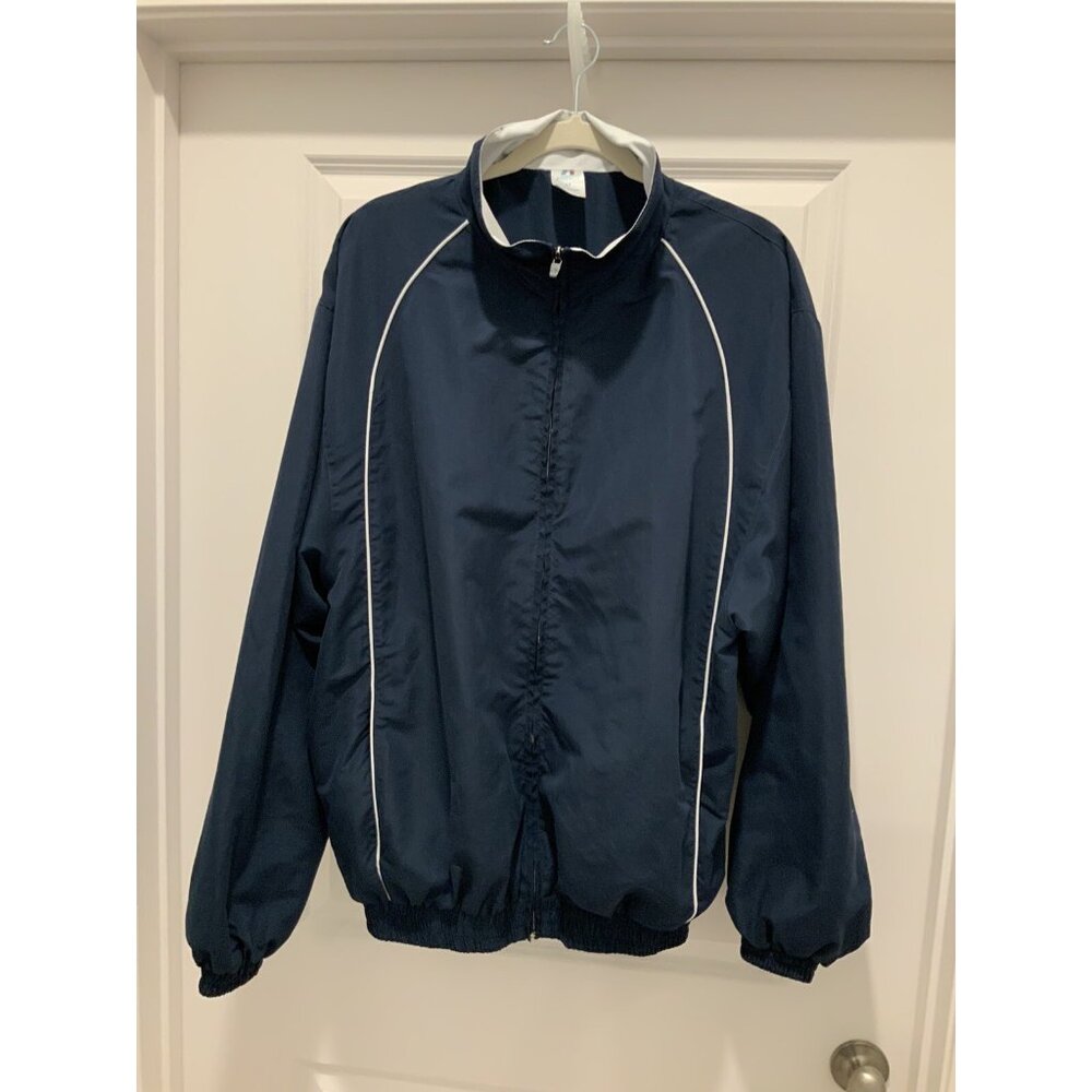 Russell Windbreaker Jacket Large Tall Mens Zip Up Blue W/ White Trim